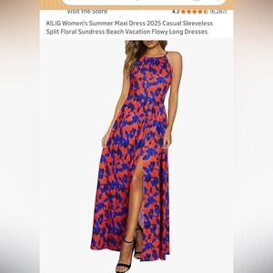 Women's Blue and Red Floral Maxi Dress